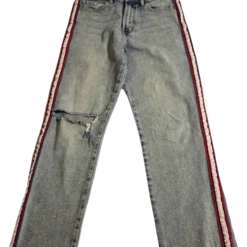 Banana Republic High Rise Straight Jeans‎ Side Stripe Distressed Size 6